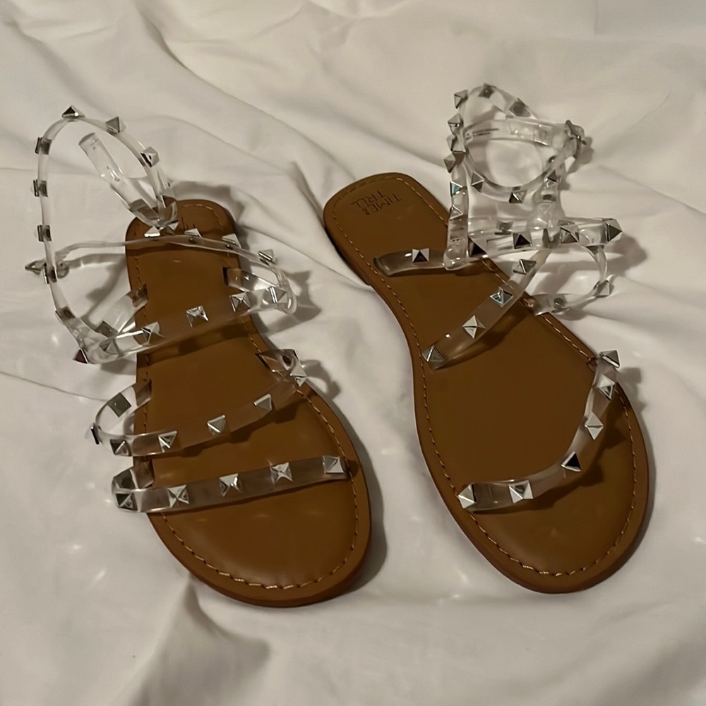 NWOT clear studded ankle strap sandals size 7 Time and Tru